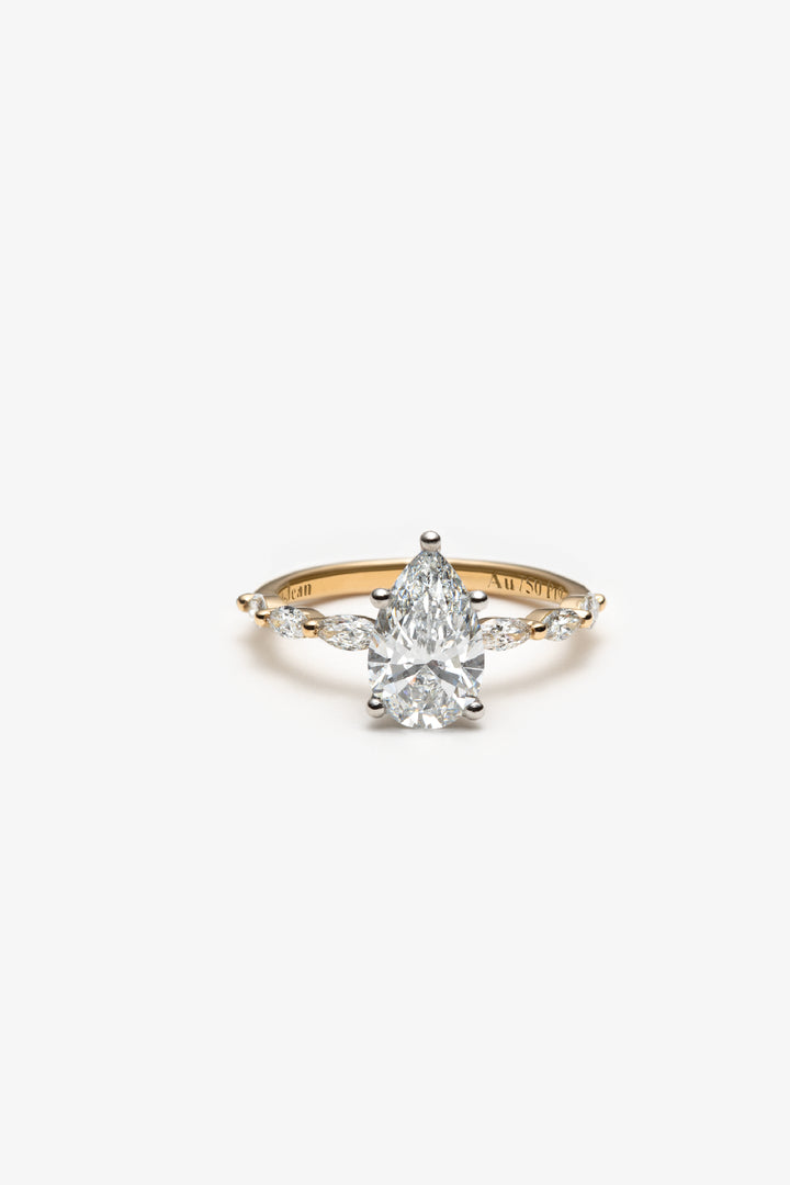 Bague 1854 solitaire semi éternité diamants créé poire brillante 1.50ct 18k/pt950