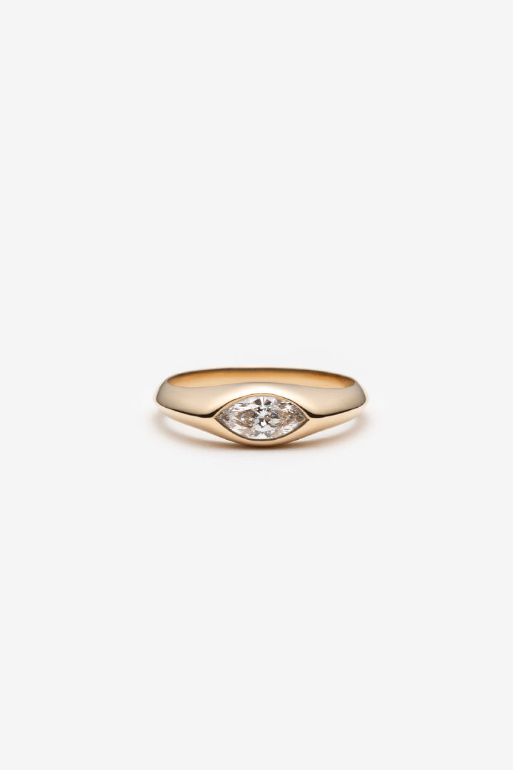 Bague chevalière diamant marquise crée 14KJ